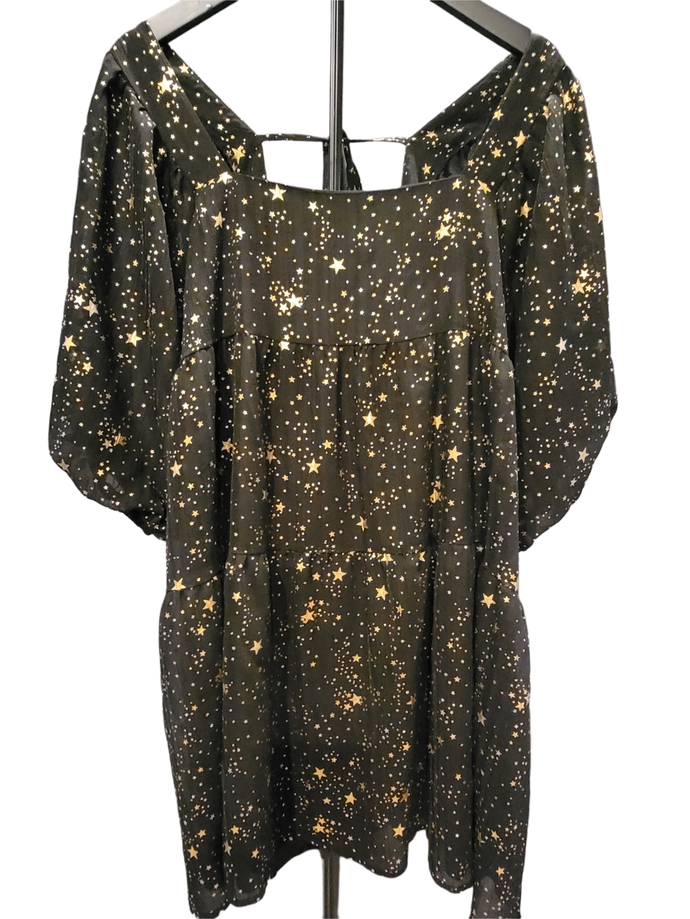 Nasty Gal Black Square Neck Star Light Galaxy Mini Dress Size 16 - NWT